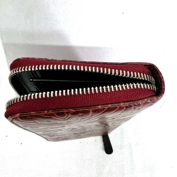 Unique Retro Leather Vintage Etro Women Burgendy Brown Wallet Full Zip 9x4" (10) - Picture 7 of 9